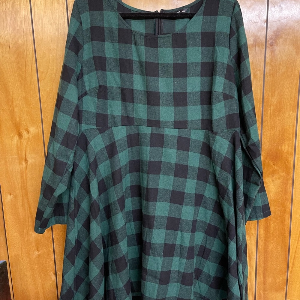 Shein Curve Green & Black Checkered Dress